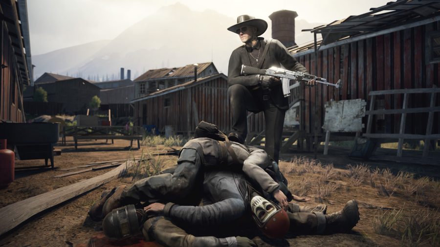 Vigor: A player wearing a cowboy hat rests his foot on the bodies of enemies