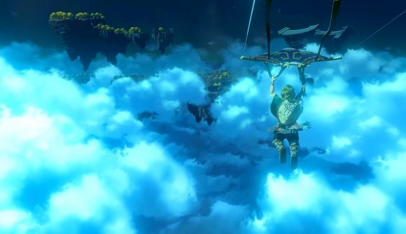 breath of the wild 2 release date Link flying through the clouds towards hyrule