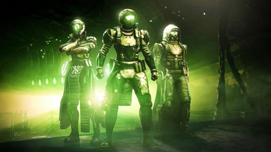 destiny 2 season of the haunted solar 3.0 update guardians posing against green witch queen background