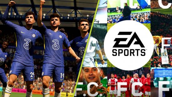 FIFA EA Sports FC Rebrand: An image of the EA sports logo and a screenshot from FIFA 22