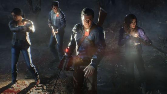 Evil Dead Game Classes: Ash, and a number of other characters can be seen wandering through a forest