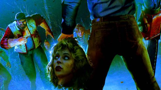 Evil Dead The Game how to revive: An image of Ash holding Linda's head from Evil Dead The Game