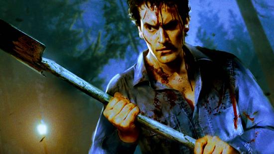 Evil Dead The Game Review: An image of Ash from Evil Dead 2 holding a shovel