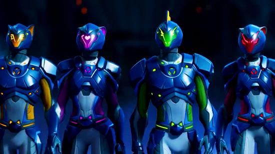 Fortnite Chapter 3 Season 2 live event start time: An image of four Mech skins in fortnite of varying colours