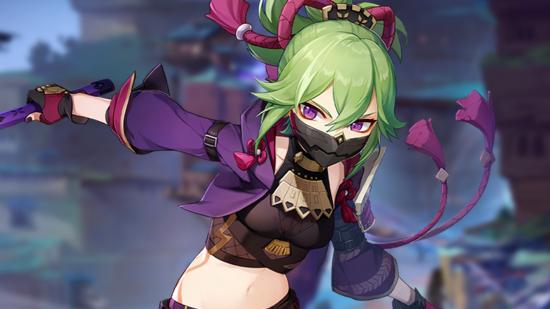 Genshin Impact Kuki Shinobu build: Shinobu, a green-haired woman dressed in purple