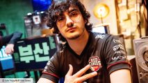 MSI 2022 RED Canids Guigo interview: League of Legends toplaner Guigo in a red and black jersey