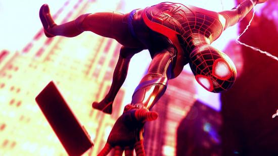PS Plus discount upgrade Asia: An image of Miles Morales falling from Insomniac Games' Spider-Man Miles Morales