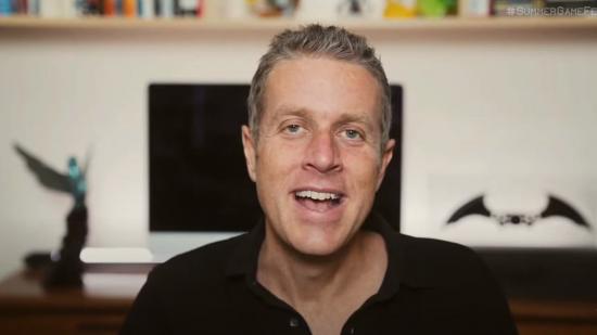 Summer Game Fest 2022: A close up of Summer Game Fest host Geoff Keighley wearing a black shirt