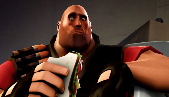 Team Fortress 2 social media silence break: An image of Heavy from TF2 eating a sandwich