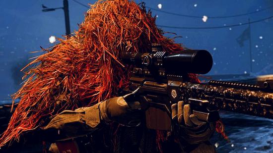 Warzone Season 3 Reloaded AX-50 buff: an image of a man in an orange ghillie suit with the sniper rifle