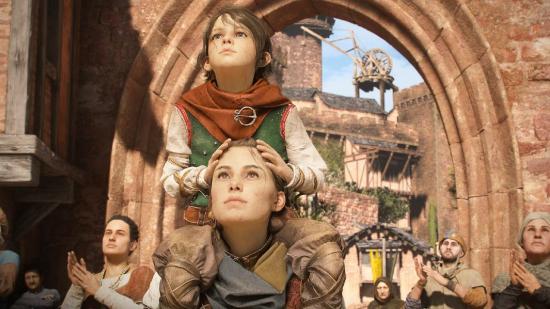 A Plague Tale Requiem Trailer Launch Date: Hugo can be seen on Amicia's shoudlers as they look up to something