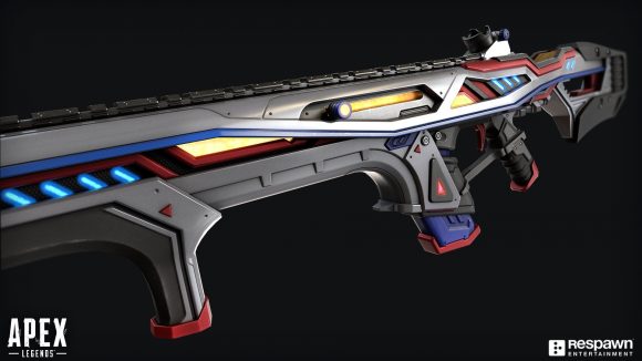Apex Legends Awakening Collection Event weapon skins longbow: an image of a longbow with red and blue wiring