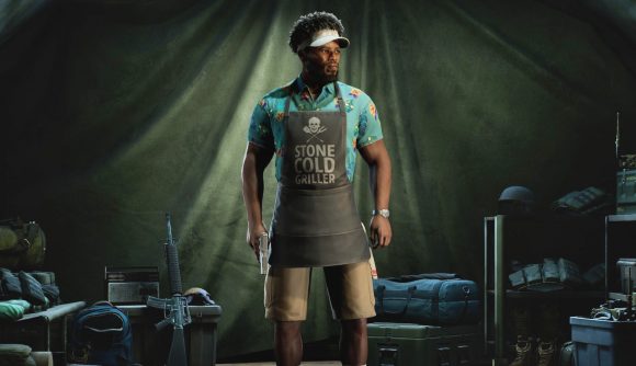 Back 4 Blood patch June 2022: A character stands in an apron that says stone cold griller