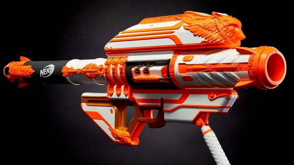 Destiny 2 Gjallarhorn NERF gun: An image of the nerf gun on a black background