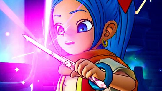 Dragon Quest Treasures release date: an image of Mia holding a wand glowing pink