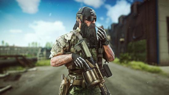 Escape From Tarkov wipe: A soldier with a thick black beard and a skull and crossbones bandana smokes a pipe