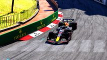 F1 22 Review: An arieal shot of a Red Bull car on Monaco