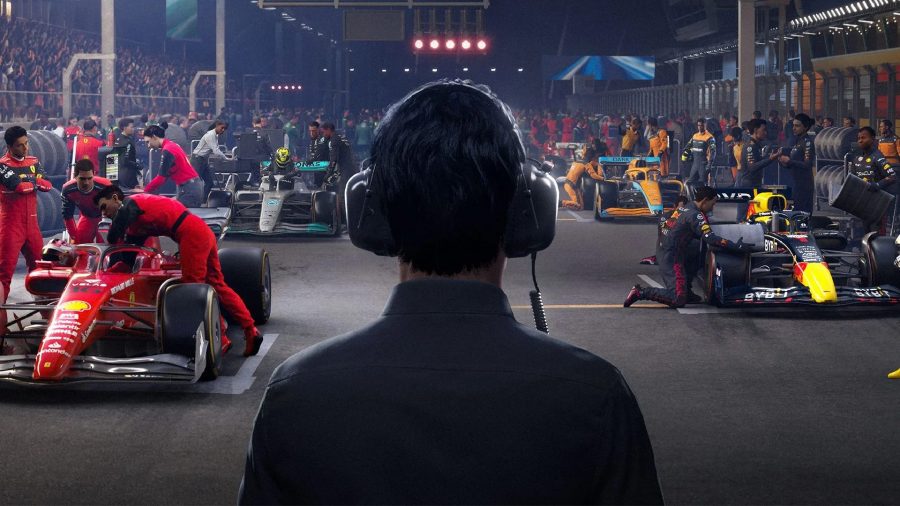 F1 Manager 2022: A manager can be seen overlooking the racetrack