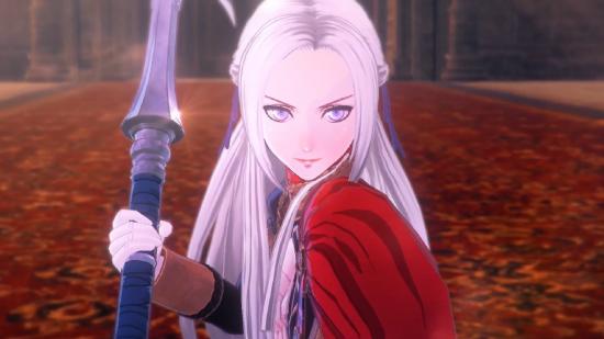 Fire Emblem Warriors Three Hopes Romance Characters: Edelgard can be seen holding her weapon.
