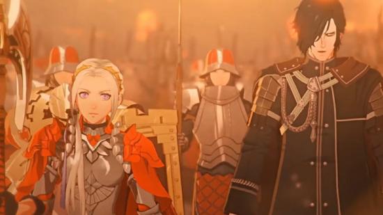Fire Emblem Warriors Three Hopes Voice Actors: Edelgard and Hubert can be seen alongside a number of soldiers