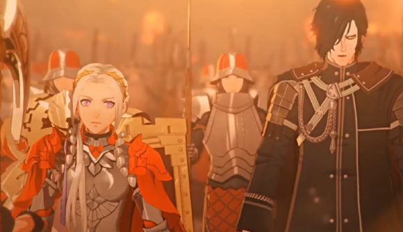 Fire Emblem Warriors Three Hopes Voice Actors: Edelgard and Hubert can be seen alongside a number of soldiers