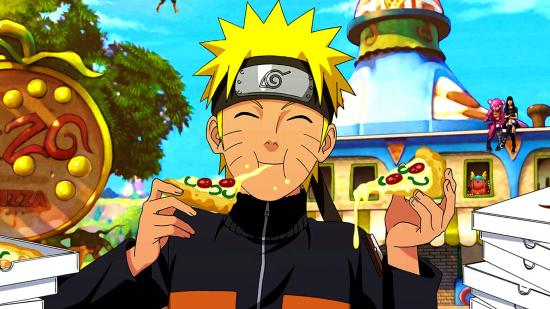 Fortnite Naruto Skins Rivals: An image of Nartuto eating Pizza at Tomato Town