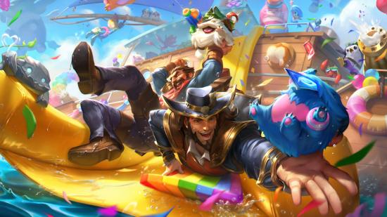 LEague of LEgends pride 2022: TF and Graves on a rainbow slide