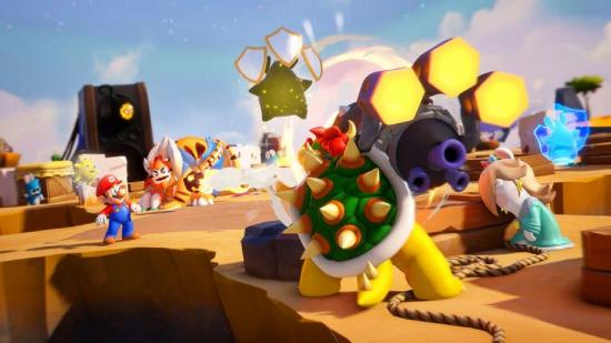 Mario Rabbids Sparks of Hope Bowser Gameplay: Bowser can be seen firing a huge rocket launcher
