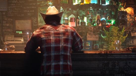 Marvel's Wolverine open world game: Logan sits at an empty bar