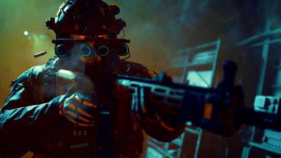 Modern Warfare 2 new gunsmith: an image of ghost from Modern Warfare 2 holding a rifle