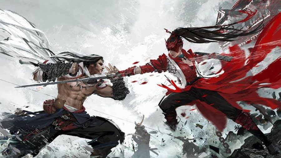 Naraka Bladepoint: Two fighters can be seen fighting each other in art for the game