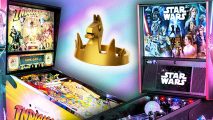 Pinball Royale esports: An image of two pinball machines, with the golden llama crown from battle royale Fortnite in the middle