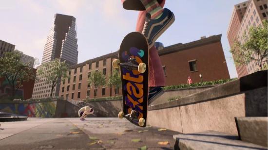 Skate 4 Playtest Sign Up Access: A skateboarded can be seen jumping off a step.