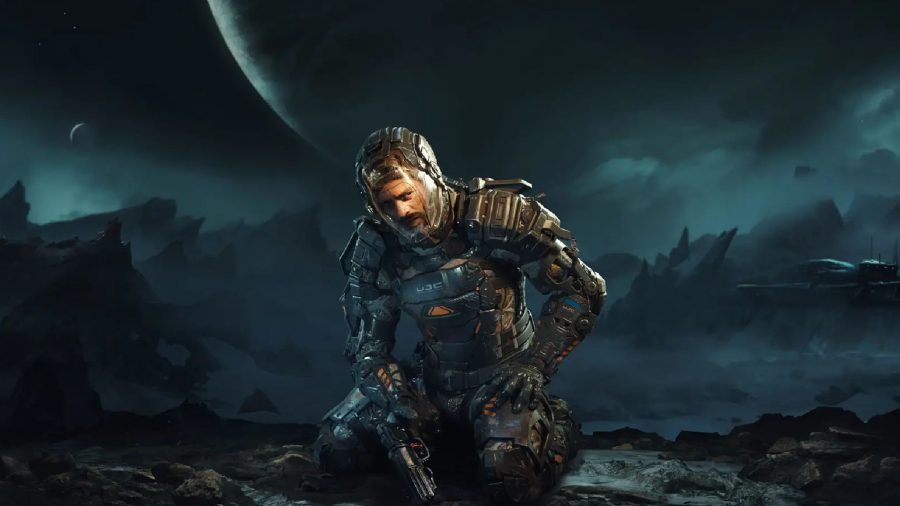 The Callisto Protocol: A man can be seen kneeling on the ground on Callisto