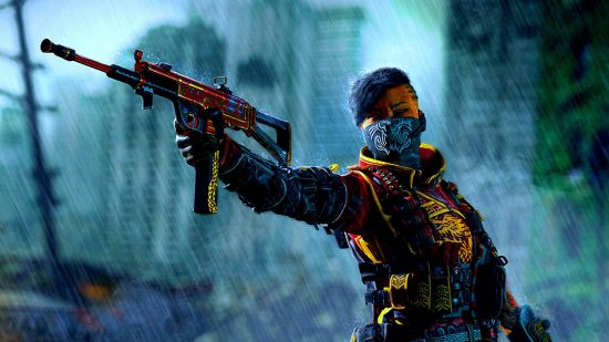Warzone best loadouts Season 5: an image of a woman holidng an SMG with one hand in the rain