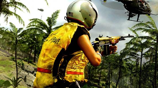 Warzone Fortune's Keep Easter Eggs several: An image of a Warzone Operator in a yellow jacket shooting