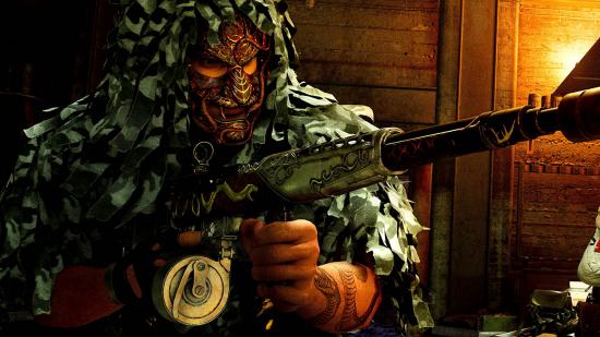 Warzone Fortune's Keep map release date: an image of a man in a mask and a ghillie suit holding a gun