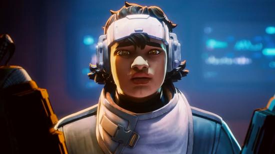 Apex Legends Season 14 Vantage abilities: Vanatage looks down the camera with a surprised expression