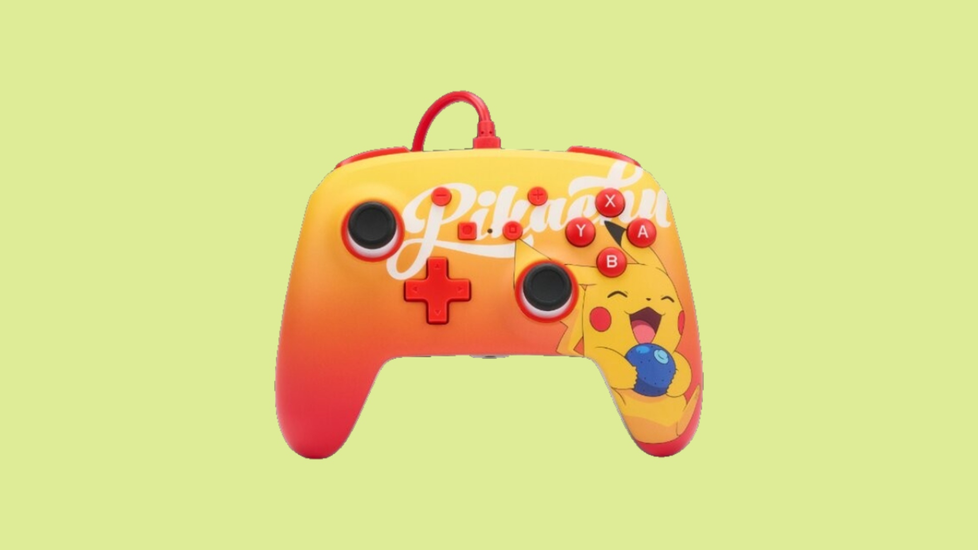 Best Nintendo Switch controllers: image shows a controller with a picture of a Pikachu eating an Oran berry.