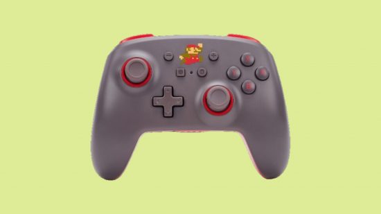 Best Nintendo Switch controllers: image shows an 8-bit Mario on a grey Switch controller.