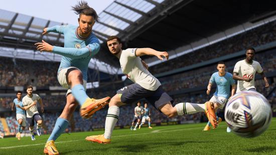 FIFA-23 crossplay confirmed: Jack Grealish takes on a Spurs defender