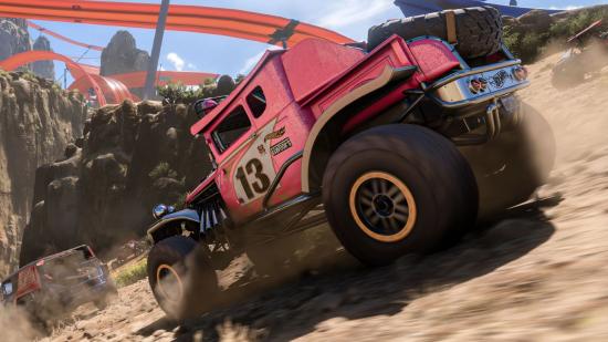 Forza Horizon 5 Hot Wheels Unlock Cars Vehicles: A car can be seen racing along a dune