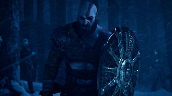 God of War Ragnarok Jotnar Edition Yggdrasil: An image of Kratos holding his shield in the darkness