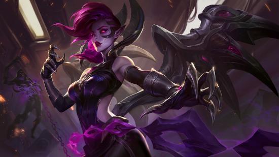 League of Legends stream snipers: Morgana in a black and purple outfit, stretching out her clawed hands