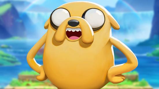 MultiVersus Jake combos: an image of a cartoon dog with his hands on his hips