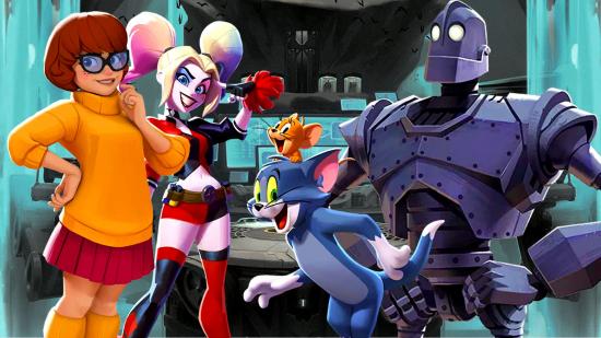 MultiVersus maps stages: an image of Velma Dinkley, Harley Quinn, Tom, Jerry and the Iron Giant