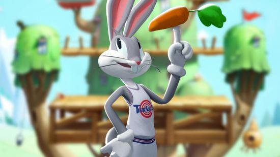MultiVersus Space Jam map leak: Bugs Bunny wearing the Toon Squad jersey