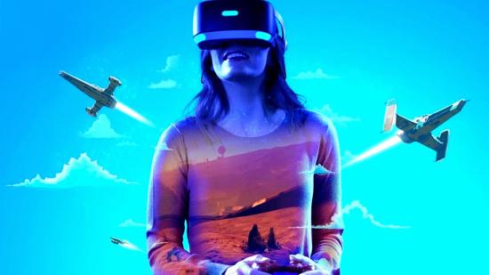 PSVR 2 custom play space: an image of a VR advert with two jets either side