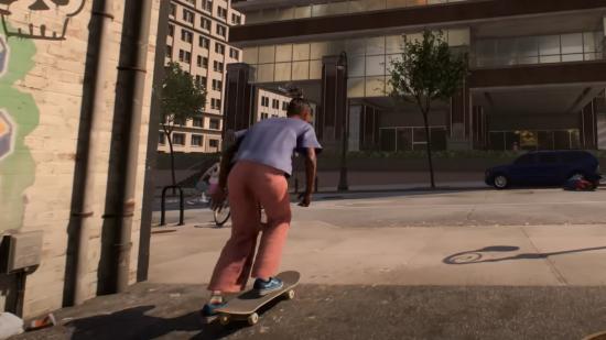 Skate Crossplay: A skater can be seen heading out to skate in the city.