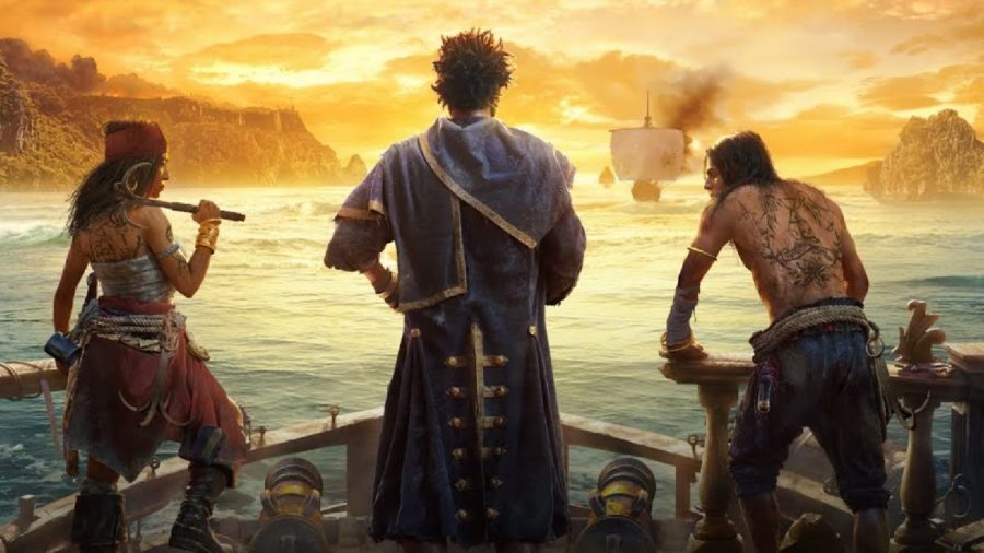Skull and Bones: Three pirates can be seen overlooking the sea